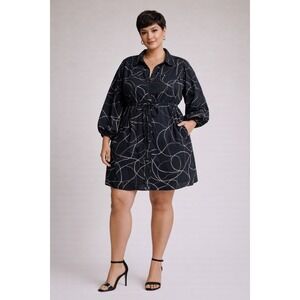 2/$30 NWT City Chic Blouson Shirt Dress SZ XL Black Long Sleeve Tie Waist